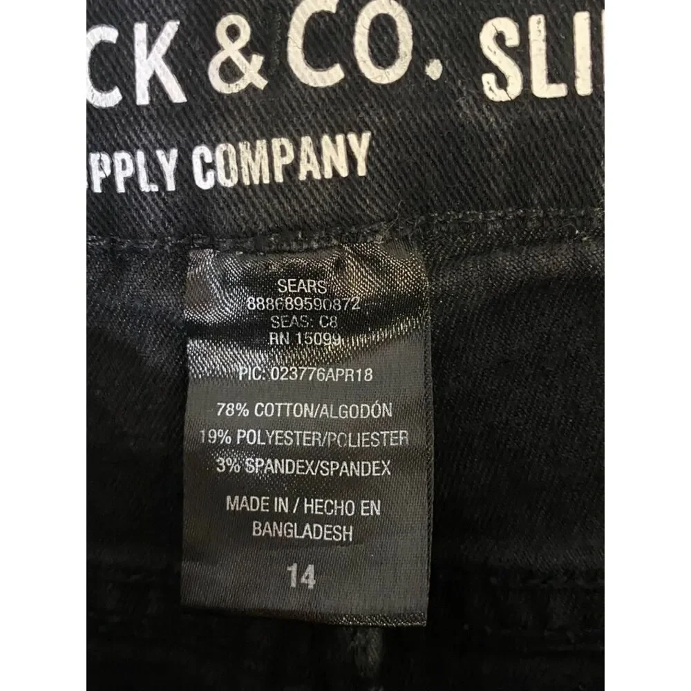 Roebuck & Co Slim Boys Black Stretch Jeans Size 14 Adjustable Waist Denim Pants